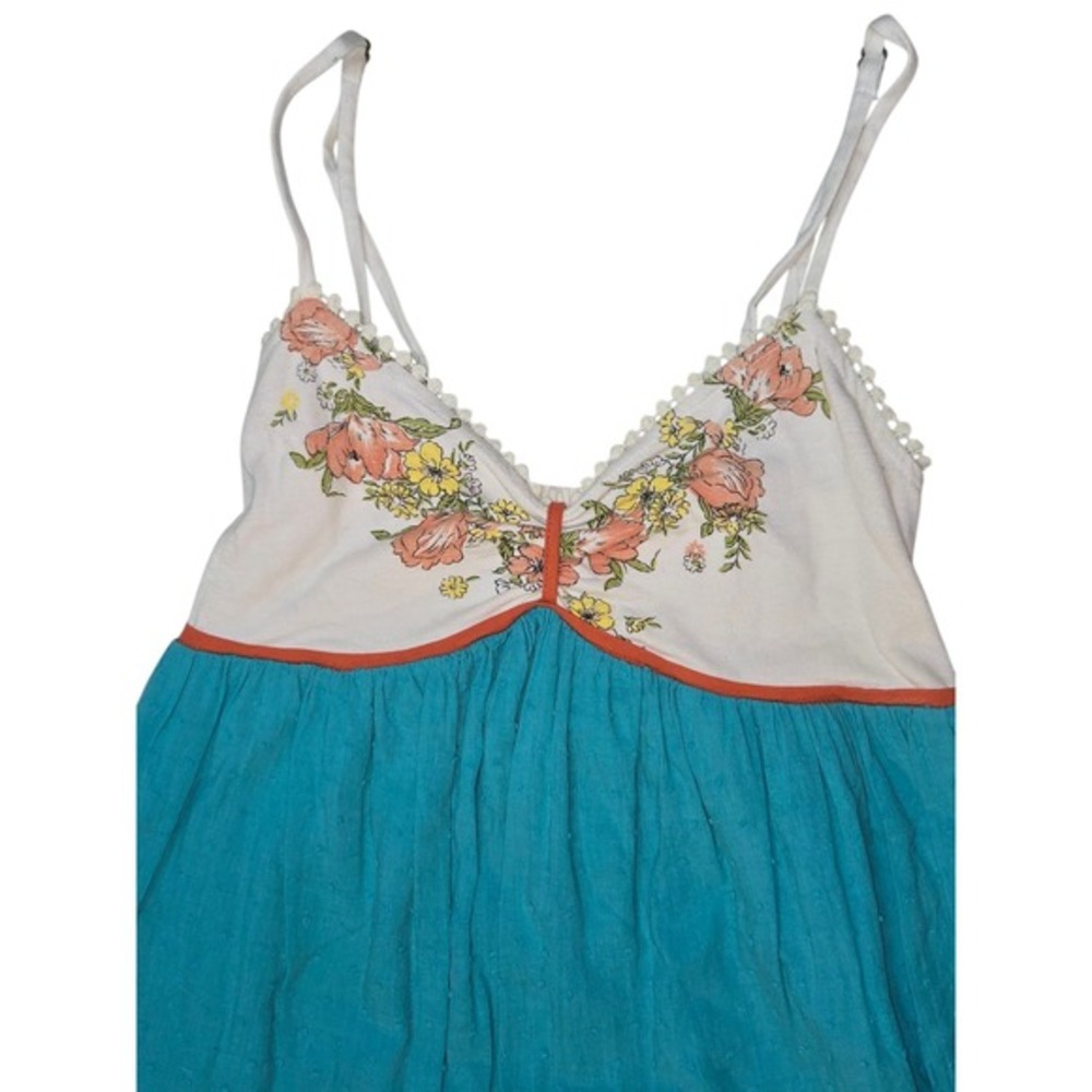 Scrapbook Originals Womens Swiss Dot Floral Sun Dress Turquoise Blue Medium - Picture 3 of 7